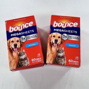 Bounce Pet Hair & Lint Guard Mega Dryer Sheets Fresh Scent 2x 60 Count NEW